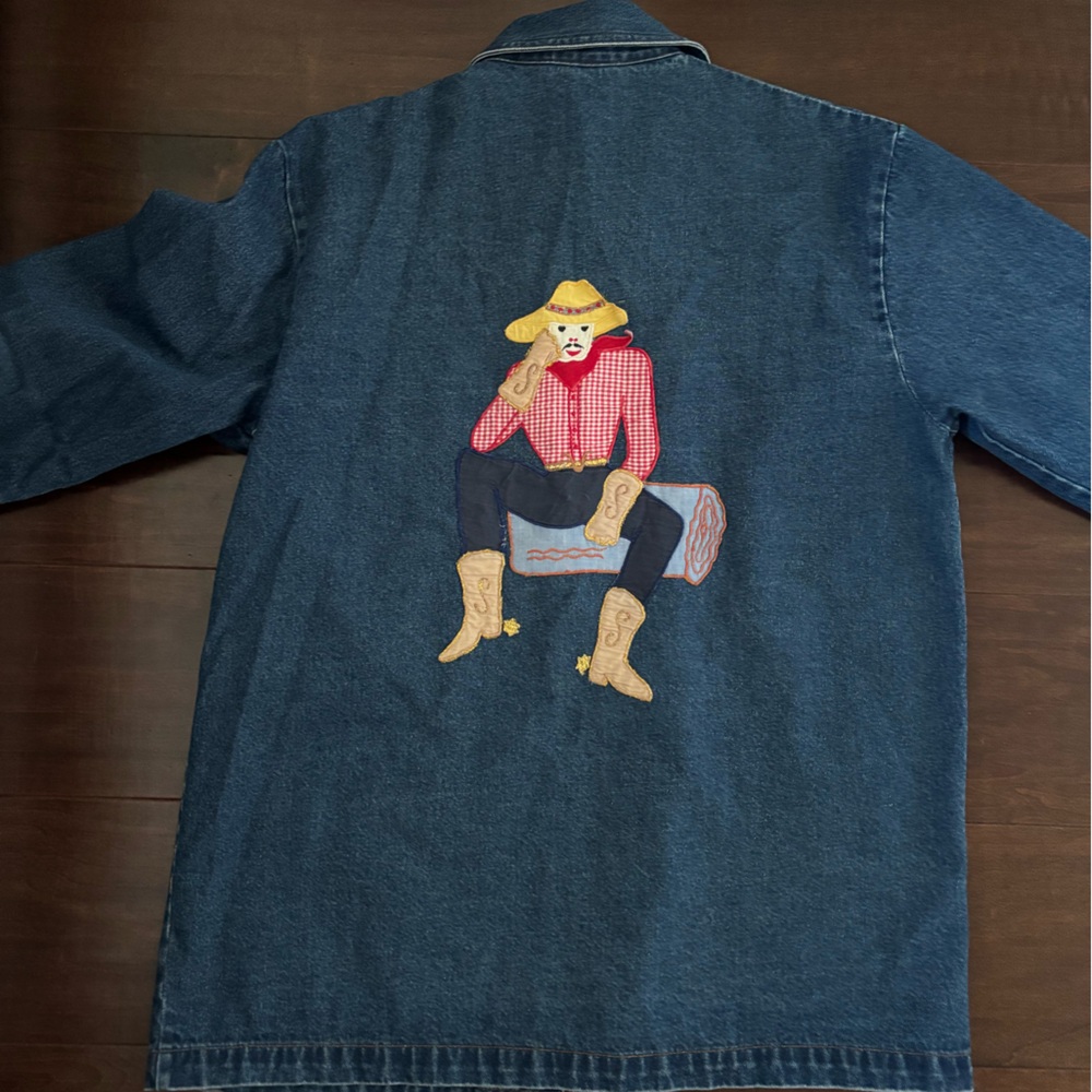 Denim Jacket with Cowboy Embroidery - Picture 2 of 3